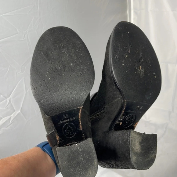 ASH Falcon Harness Moto Ankle Boots Black Brushed Leather Chunky Heels 38 8 - Picture 9 of 15